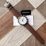 Emporio Armani Luigi Chronograph Silver Dial Brown Leather Strap Watch for Men - AR1846 Authentic Buy Shop Now