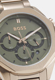 Hugo Boss Classic Chronograph Green Dial Beige Gold Steel Strap Watch For Men - 1514019 Authentic Buy Shop Now