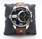 Diesel SBA Dual Time Black Dial Brown Leather Strap Watch For Men - DZ7264 Authentic Buy Shop Now