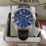 Fossil Grant Chronograph Blue Dial Black Leather Strap Watch for Men - FS4990 Authentic Buy Shop Now