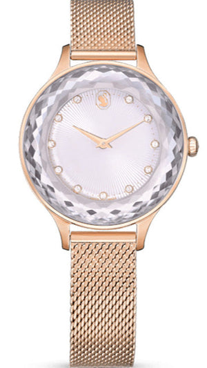 Swarovski Octea Nova Silver Dial Rose Gold Mesh Strap Watch for Women - 5650011 Authentic Buy Shop Now