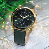 Fossil Townsman Chronograph Green Dial Green Leather Strap Watch for Men - FS5599 Authentic Buy Shop Now