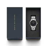 Daniel Wellington Iconic Link Black Dial Silver Steel Strap Watch For Women - DW00100342 Authentic Buy Shop Now