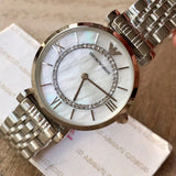 Emporio Armani Gianni T-Bar Mother of Pearl Dial Silver Stainless Steel Watch For Women - AR1908 Authentic Buy Shop Now