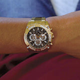 Guess Trophy Diamonds Black Dial Gold Steel Strap Watch for Men - GW0390G2 Authentic Buy Shop Now