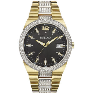 Bulova Crystal Black Dial Two Tone Steel Strap Watch for Men - 98B235 Authentic Buy Shop Now