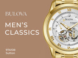 Bulova BVA Skeleton Silver Dial Gold Steel Strap Watch for Men - 97A108 Authentic Buy Shop Now