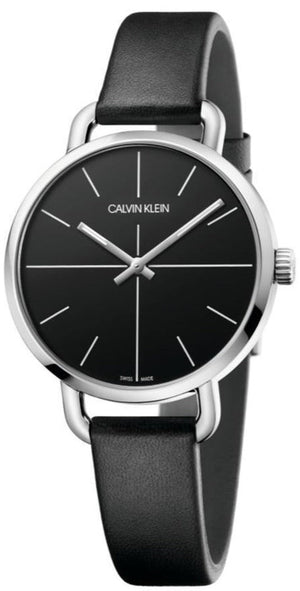 Calvin Klein Even Black Dial Black Leather Strap Watch for Women - K7B231CZ Authentic Buy Shop Now