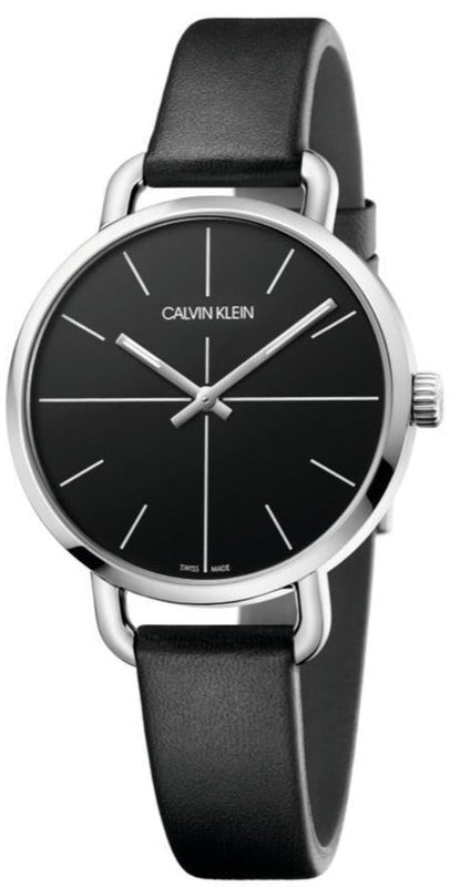 Calvin Klein Even Black Dial Black Leather Strap Watch for Women - K7B231CZ Authentic Buy Shop Now