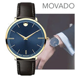 Movado Ultra Slim Blue Dial Brown Leather Strap Watch For Men - 0607088 Authentic Buy Shop Now