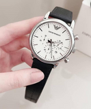 Emporio Armani Classic Quartz Chronograph White Dial Black Leather Strap Watch For Men - AR1807 Authentic Buy Shop Now