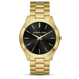Michael Kors Slim Runway Quartz Black Dial Gold Steel Strap Watch For Men - MK8621 Authentic Buy Shop Now