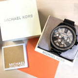 Michael Kors Wren Chronograph Gold Diamonds Dial Black Steel Strap Watch for Women - MK5879 Authentic Buy Shop Now