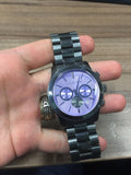 Michael Kors Runway Chronograph Purple Dial Black Steel Strap Watch For Women - MK5954 Authentic Buy Shop Now