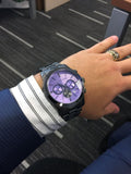 Michael Kors Runway Chronograph Purple Dial Black Steel Strap Watch For Women - MK5954 Authentic Buy Shop Now