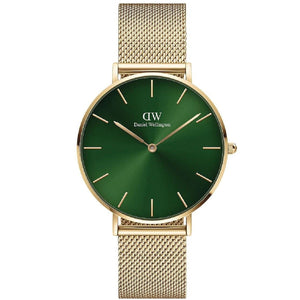 Daniel Wellington Petite Emerald Green Dial Gold Mesh Strap Watch For Women - DW00100481 Authentic Buy Shop Now