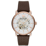 Emporio Armani Meccanico Automatic White Dial Brown Leather Strap Watch For Men - AR60027 Authentic Buy Shop Now