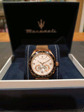 Maserati Traguardo 45mm Chronograph Rose Gold Mesh Strap White Dial Watch For Men - R8873612011 Authentic Buy Shop Now