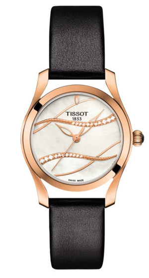 Tissot T Wave Diamond Mother of Pearl Dial Black Leather Strap Watch For Women - T112.210.36.111.00 Authentic Buy Shop Now