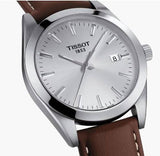 Tissot Gentleman Silver Dial Brown Leather Strap Watch For Men - T127.410.16.031.00 Authentic Buy Shop Now