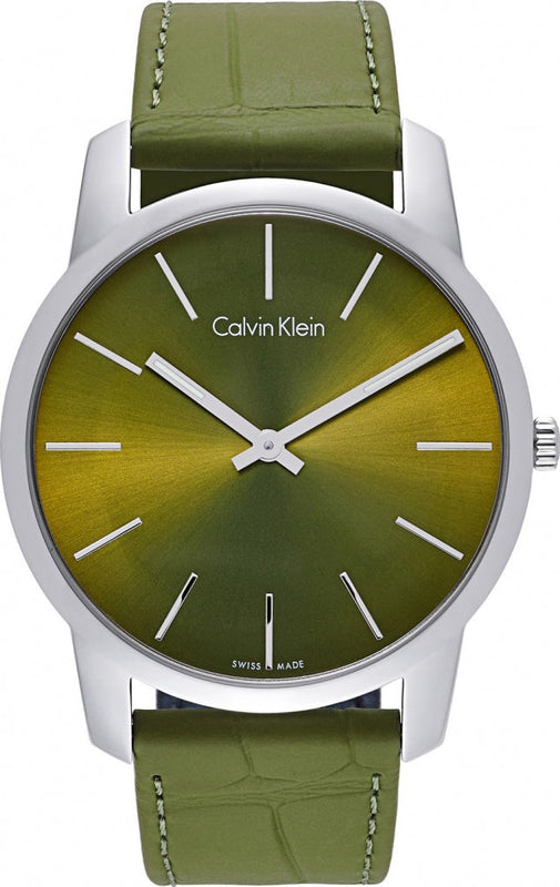 Calvin Klein City Green Dial Green Leather Strap Watch for Men - K2G211WL Authentic Buy Shop Now