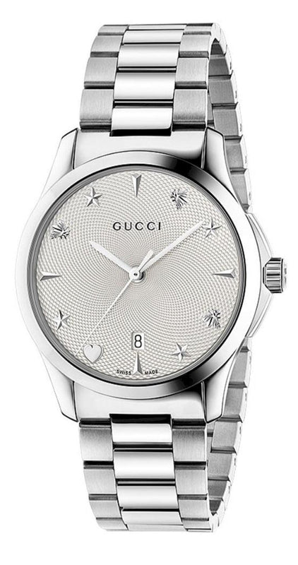 Gucci G Timeless Silver Dial Silver Steel Strap Watch For Women - YA1264028 Authentic Buy Shop Now
