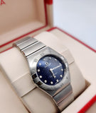 Omega Constellation Manhattan Quartz Diamonds Blue Dial Silver Steel Strap Watch for Women - 131.10.25.60.53.001 Authentic Buy Shop Now