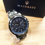 Maserati Successo Chronograph Blue Dial Black Steel Strap Watch For Men - R8873621005 Authentic Buy Shop Now