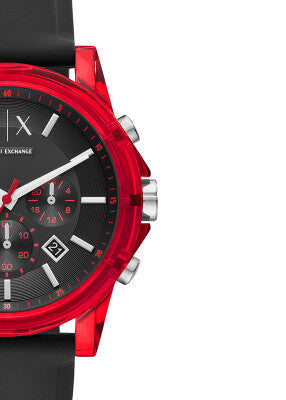 Armani Exchange Outerbanks Chronograph Black Dial Black Silicone Strap Watch For Men - AX1338 Authentic Buy Shop Now