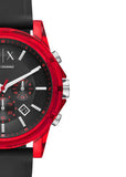 Armani Exchange Outerbanks Chronograph Black Dial Black Silicone Strap Watch For Men - AX1338 Authentic Buy Shop Now