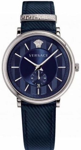 Versace Manifesto Quartz Blue Dial Blue Leather Strap Watch For Men - VBQ01017 Authentic Buy Shop Now