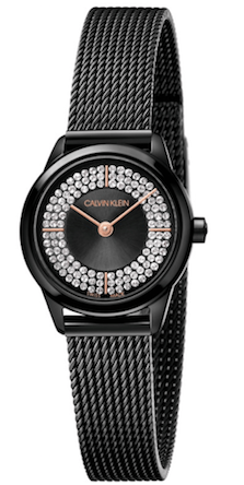 Calvin Klein Minimal Diamonds Black Dial Black Mesh Bracelet Watch for Women - K3M2342R Authentic Buy Shop Now