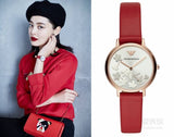 Emporio Armani Kappa Classic Quartz Silver Dial Red Leather Strap Watch For Women - AR11114 Authentic Buy Shop Now