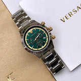 Versace Classic Chronograph Quartz Green Dial Silver Steel Strap Watch For Men - VEV700721 Authentic Buy Shop Now