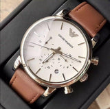 Emporio Armani Luigi Chronograph Silver Dial Brown Leather Strap Watch for Men - AR1846 Authentic Buy Shop Now