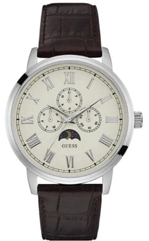 Guess Delancy Quartz White Dial Brown Leather Strap Watch For Men - W0870G1 Authentic Buy Shop Now