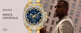 Bulova Crystal Collection Blue Dial Gold Steel Strap Watch for Men - 98C128 Authentic Buy Shop Now