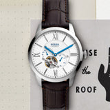 Fossil Townsman Automatic Chronograph White Dial Blue Leather Strap Watch for Men - ME3167 Authentic Buy Shop Now