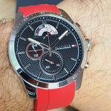Tommy Hilfiger Decker Quartz Black Dial Red Rubber Strap Watch for Men - 1791351 Authentic Buy Shop Now