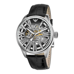 Emporio Armani Meccanico Automatic Black Dial Leather Strap Watch For Men - AR4629 Authentic Buy Shop Now
