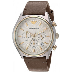 Emporio Armani Chronograph White Dial Brown Leather Strap Watch For Men - AR11033 Authentic Buy Shop Now