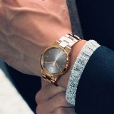 Daniel Wellington Iconic Link Grey Dial Rose Gold Steel Strap Watch For Women - DW00100332 Authentic Buy Shop Now