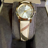 Burberry The City Gold Dial Haymarket Brown Leather Strap Watch for Women - BU9219 Authentic Buy Shop Now