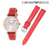 Emporio Armani Gianni T Bar Silver Dial Red Leather Strap Watch For Women - AR1876 Authentic Buy Shop Now