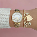 Emporio Armani Gianni T Bar White Mother of Pearl Dial Gold Steel Strap Watch For Women - AR1907 Authentic Buy Shop Now