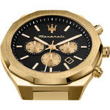 Maserati Stile 45mm Chronograph Black Dial Gold Steel Strap Watch For Men - R8873642001 Authentic Buy Shop Now