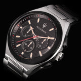 Maserati Triconic Chronograph Black Dial Silver Steel Strap Watch For Men - R8873639002 Authentic Buy Shop Now