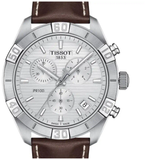 Tissot PR 100 Sport Quartz Chronograph Silver Dial Brown Leather Strap Watch For Men - T101.617.16.031.00 Authentic Buy Shop Now