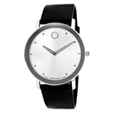 Movado Sapphire Silver Dial Black Leather Strap Watch for Men - 606694 Authentic Buy Shop Now