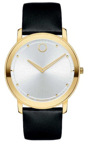Movado TC Silver Dial Black Leather Strap Watch For Men - 606695 Authentic Buy Shop Now